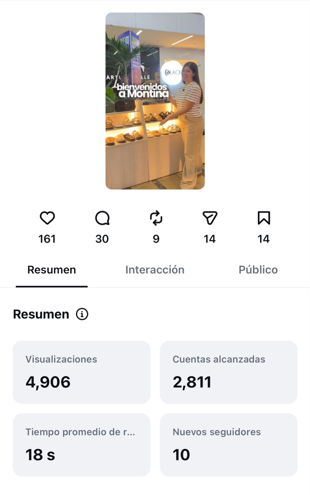 Métricas y resultados del video 2 de Montina
