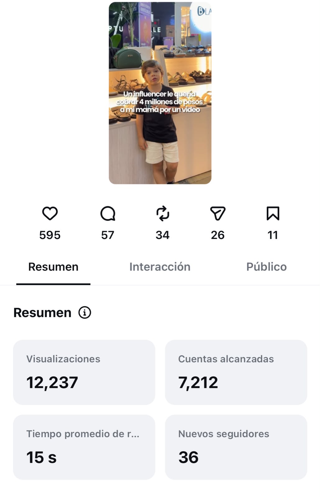 Métricas y resultados del video 1 de Montina