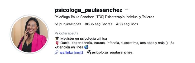 Perfil de Instagram de Paula Sánchez